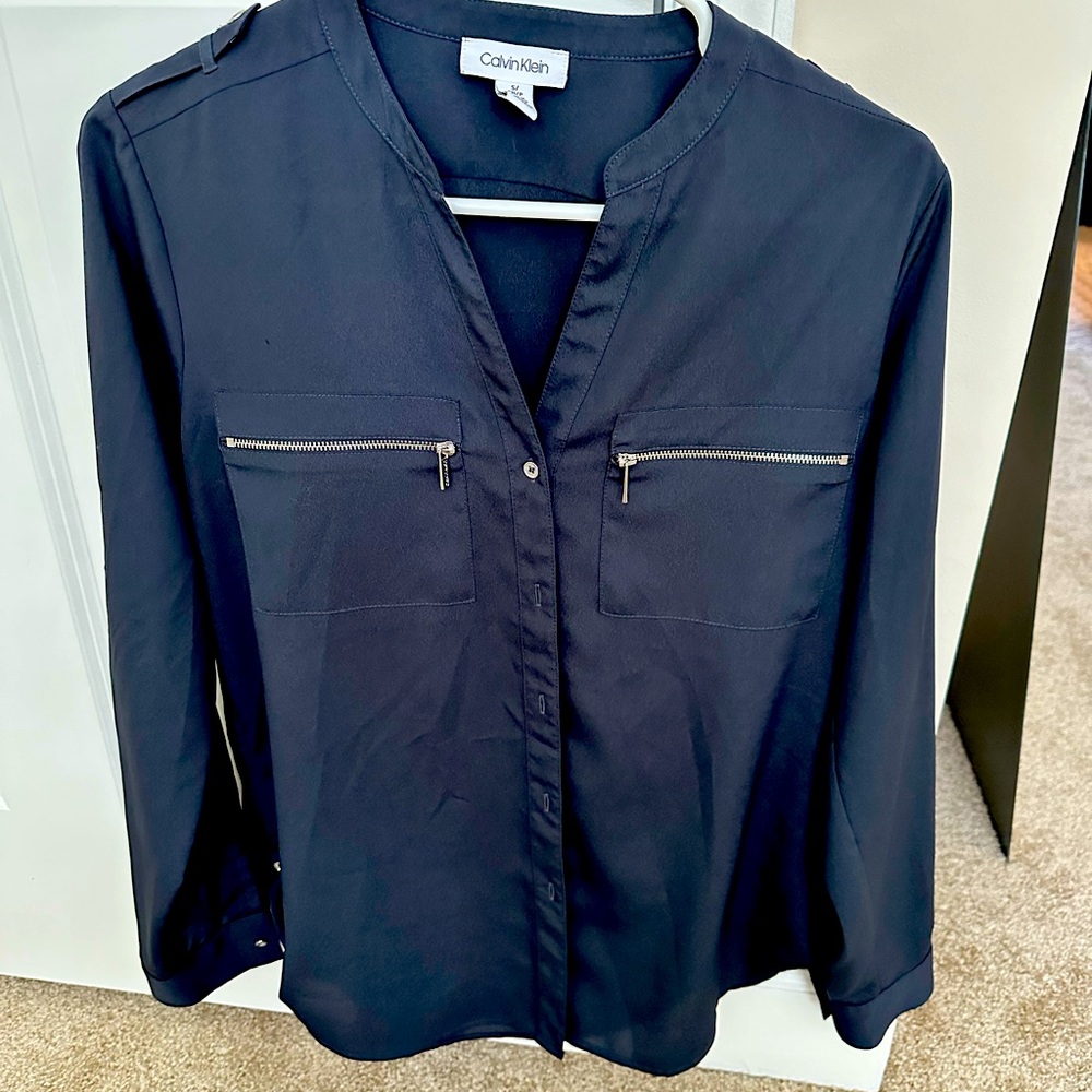 Calvin Klein ladies long sleeved blouse, S, navy blue.